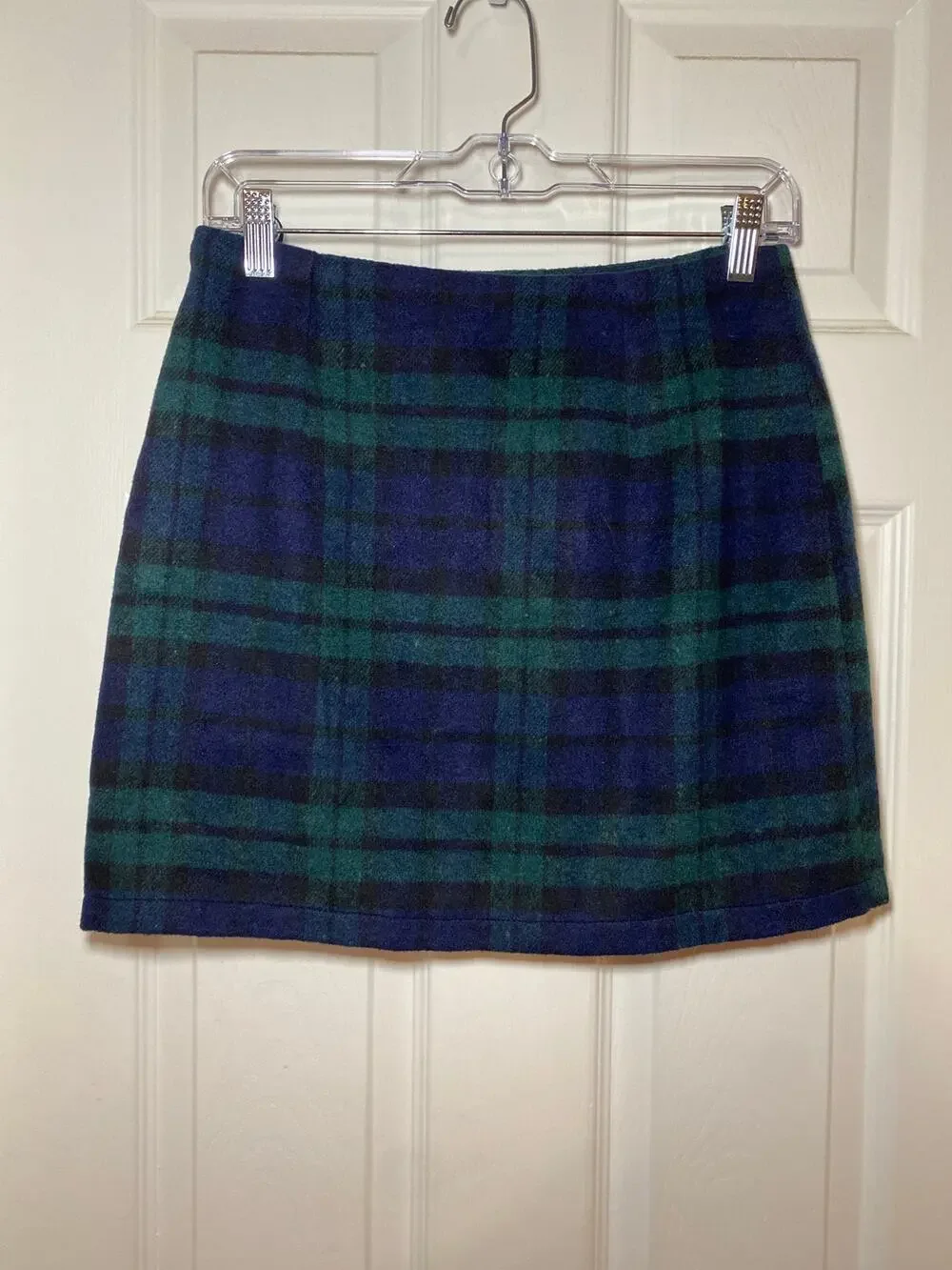 Green & Blue Plaid Mini Skirt Dark Academia Preppy Wool Blend S